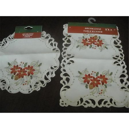 FASTFOOD FQ32187-16-2PK 16 in. Embroidered Christmas Tri Poinsettia Cutwork Placemats FA2570291